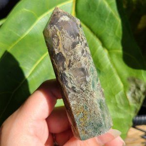 Moss agate crystal tower